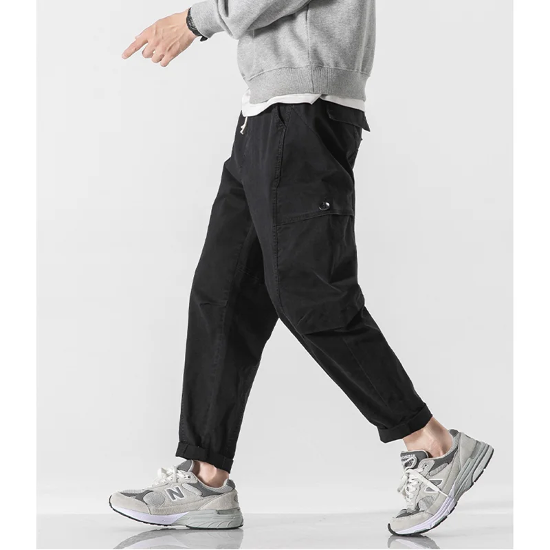 Men Clothing New Pattern Vintage Recreational Military Green Pants Straight Cylinder Loose Drawstring Cargo Pants Autumn Female