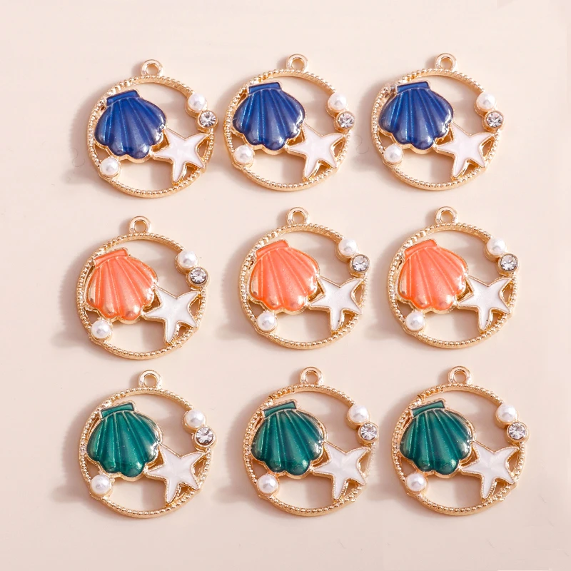 

10pcs Gold Plated Enamel Pearl Shell Starfish Charms for Earrings Bracelet Necklace Pendants Handmade DIY Jewelry Accessories