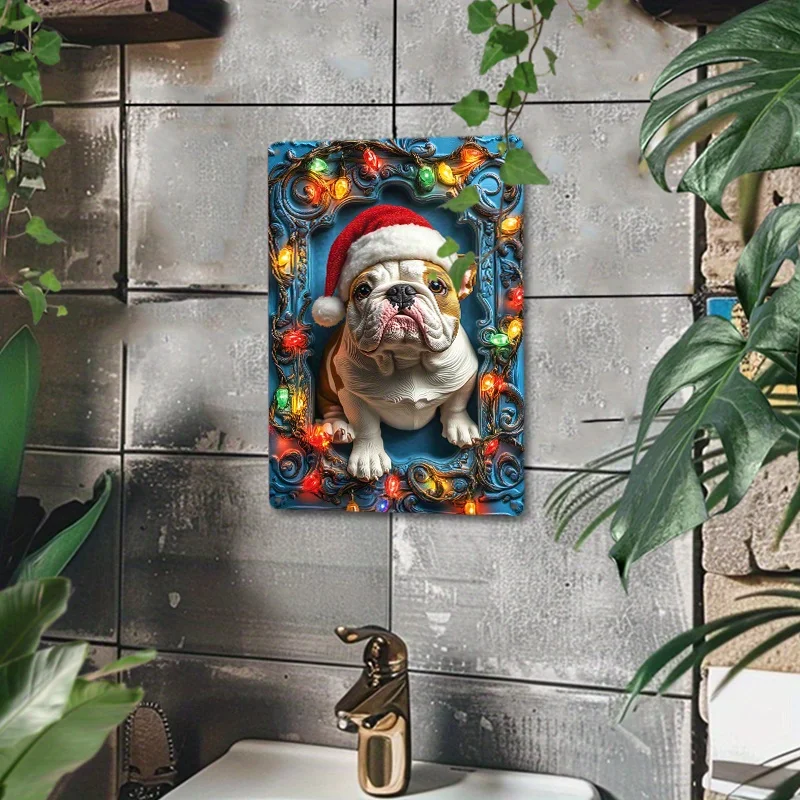 Алюминиевый настенный рисунок с праздничным бульдогом металлическая вывеска