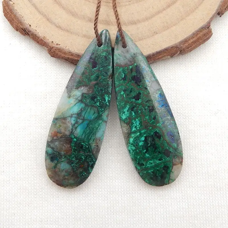 

Hot Sale Natural Stone Chrysocolla Gemstone Water Droplet Earrings Accessories For Women 40x14x5mm 10g