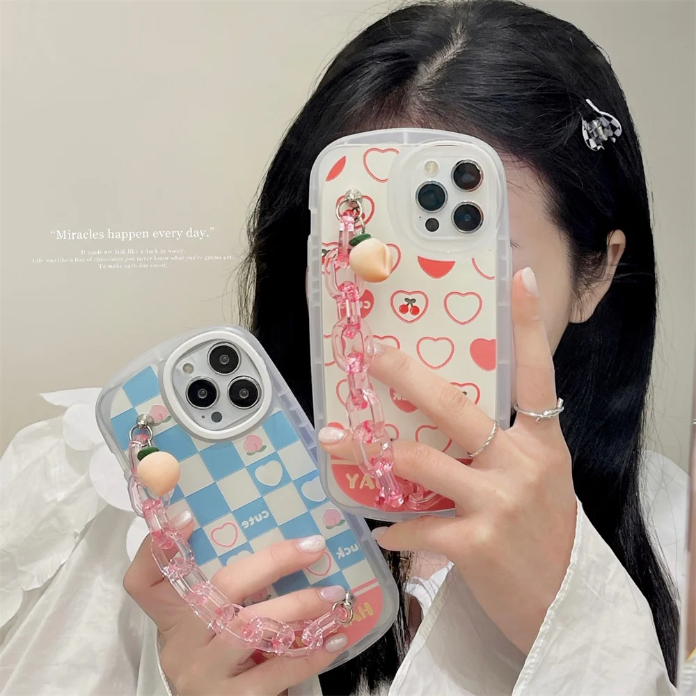 Милый мягкий чехол для телефона в клетку с изображением персика вишни фруктов