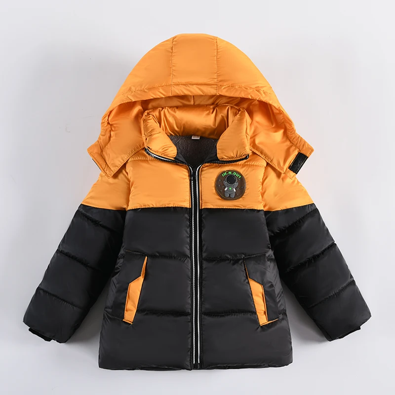 

3-6Y Kids Winter Fashion Outerwear Hooded Warm Boys Coats Splicing Down Jacket 2022 New Baby Boy Clothes Cotton Thicken Overcoat