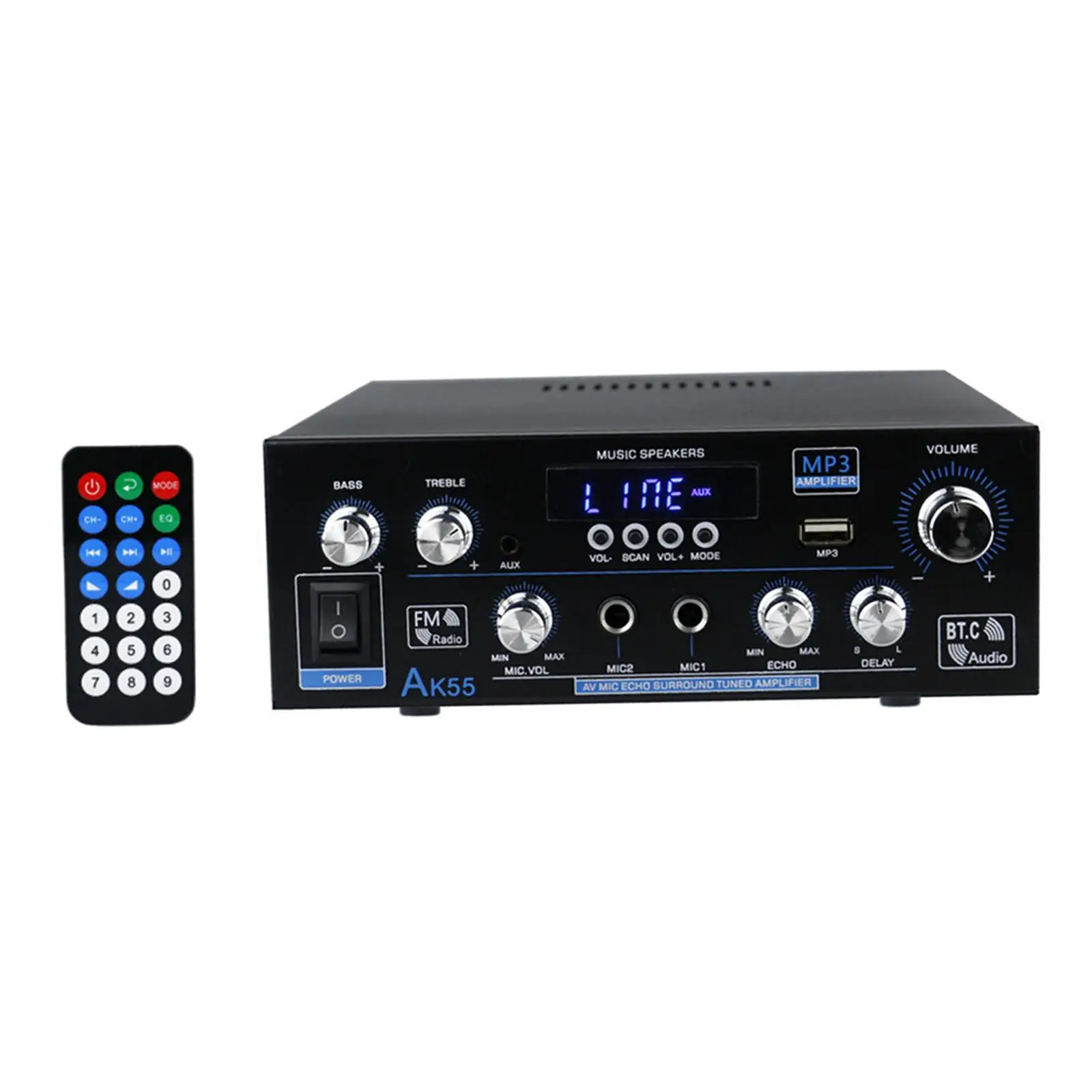 

Power Amplifier Echo Reverb Delay 2.0 CH 70W+70W for Car Home Bar Party HiFi Stereo Amp Speaker Receiver with Remote Control EUR