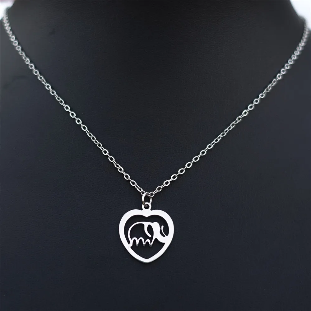 

12 Pieces Clavicle Necklaces Elephant With Heart Stainless Steel Pendant Petite Girls Choker Women Girls Jewelry Wholesale