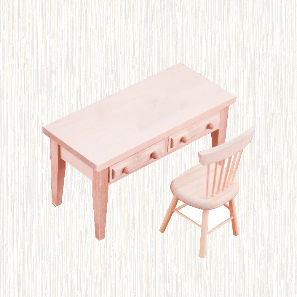 

Small Desk Furniture Table Chairs Mini Wooden Miniature Figurines Ornament Dolls House Things