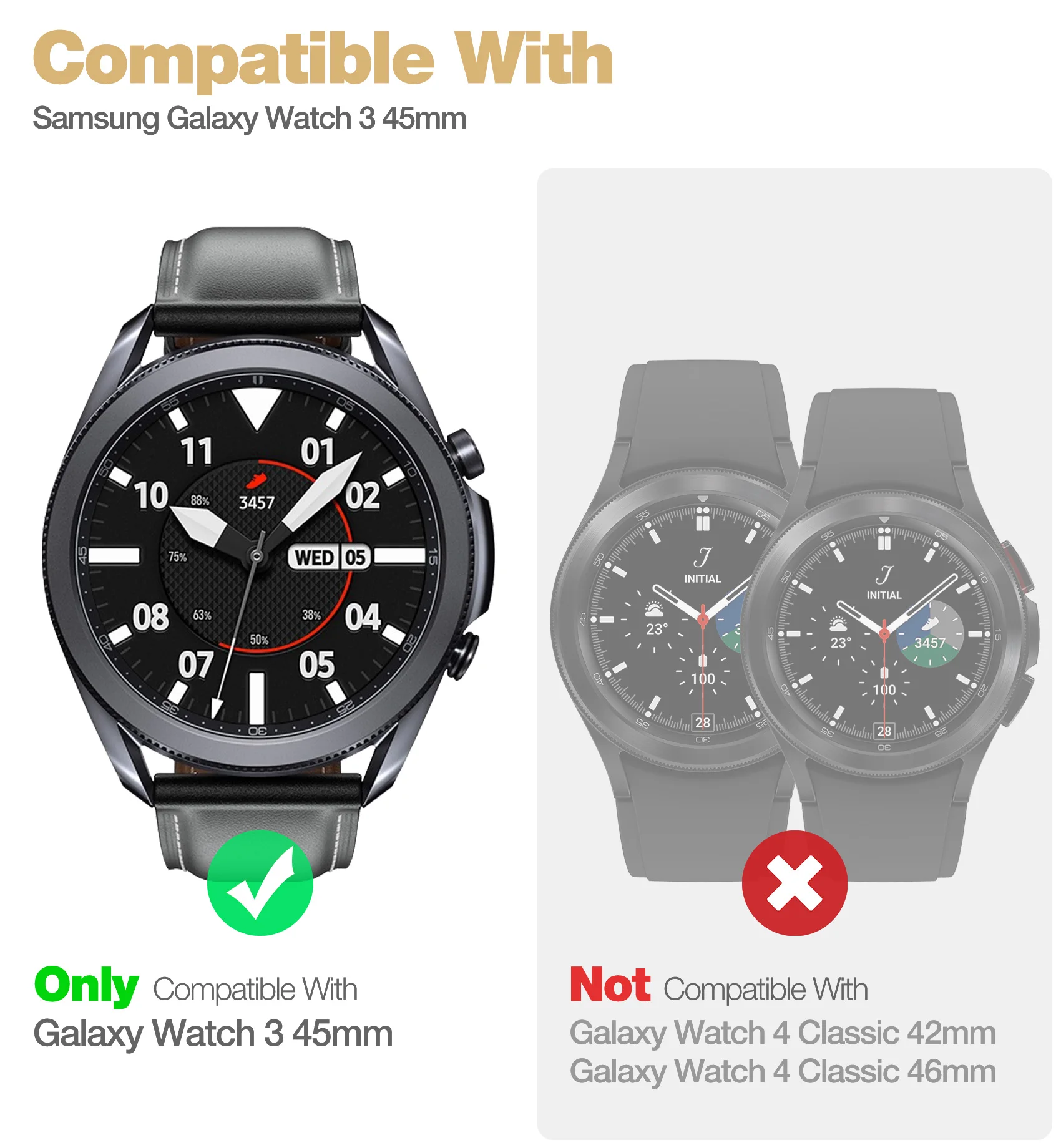 Спортивный деловой чехол Dexnor для Samsung Galaxy Watch 3, Чехол 45 мм (2020), Прочный противоударный чехол военного класса с ремешком (art.: 3920c045de314) - 3920c045de314