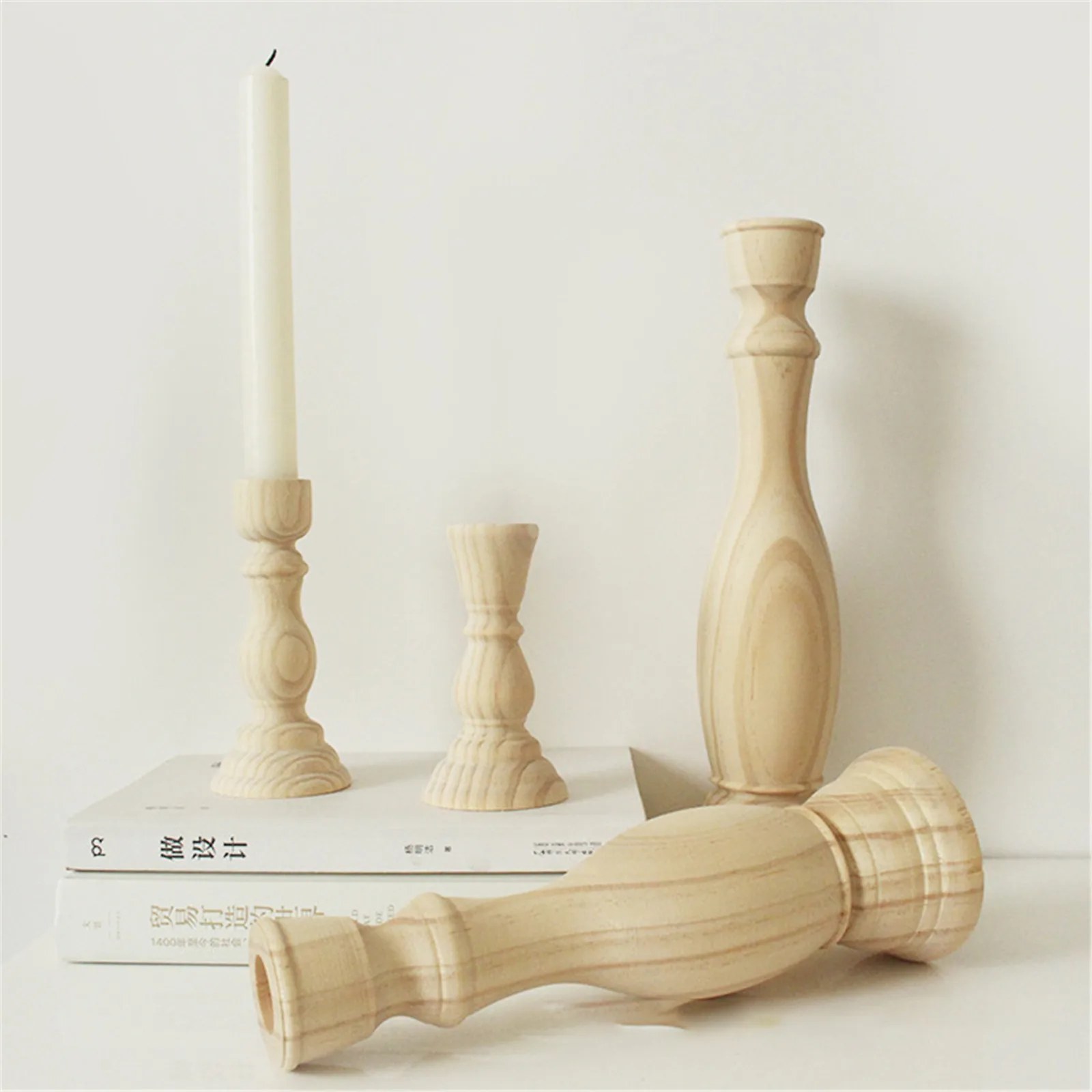 Classic Primary Color Solid Wood Sen Series Retro Wedding Candlestick Camping Table Decorations Family Restaurant Ornaments