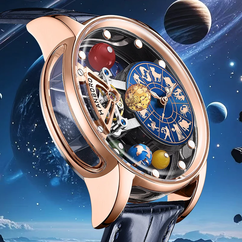 Фото Мужские полностью автоматические механические часы HANBORO Celestial Series 12 Constellation с эффектом звездного неба и ночной подсветкой, трендовые №5