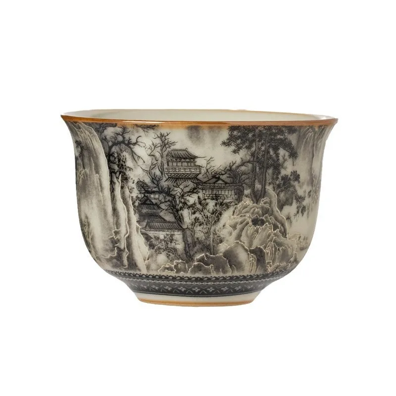Ru Kiln Ink Пейзаж Круглая чашка-штатив Чашка Персональная специальная чашка Master Cup