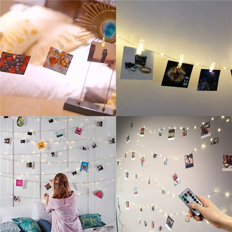

Photo Clip Lamp Garland Christmas Decor Fairy Light for Party Wedding Xmas Waterproof Battery Operated Remote LED String Lights