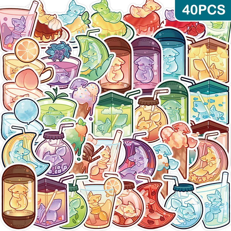 

40PCS Cute Small Fox Glass Bottle Laptop Graffiti Sticker For Trunk Snowboard Guitar Fridge Decal Car-Styling Creative Stickers