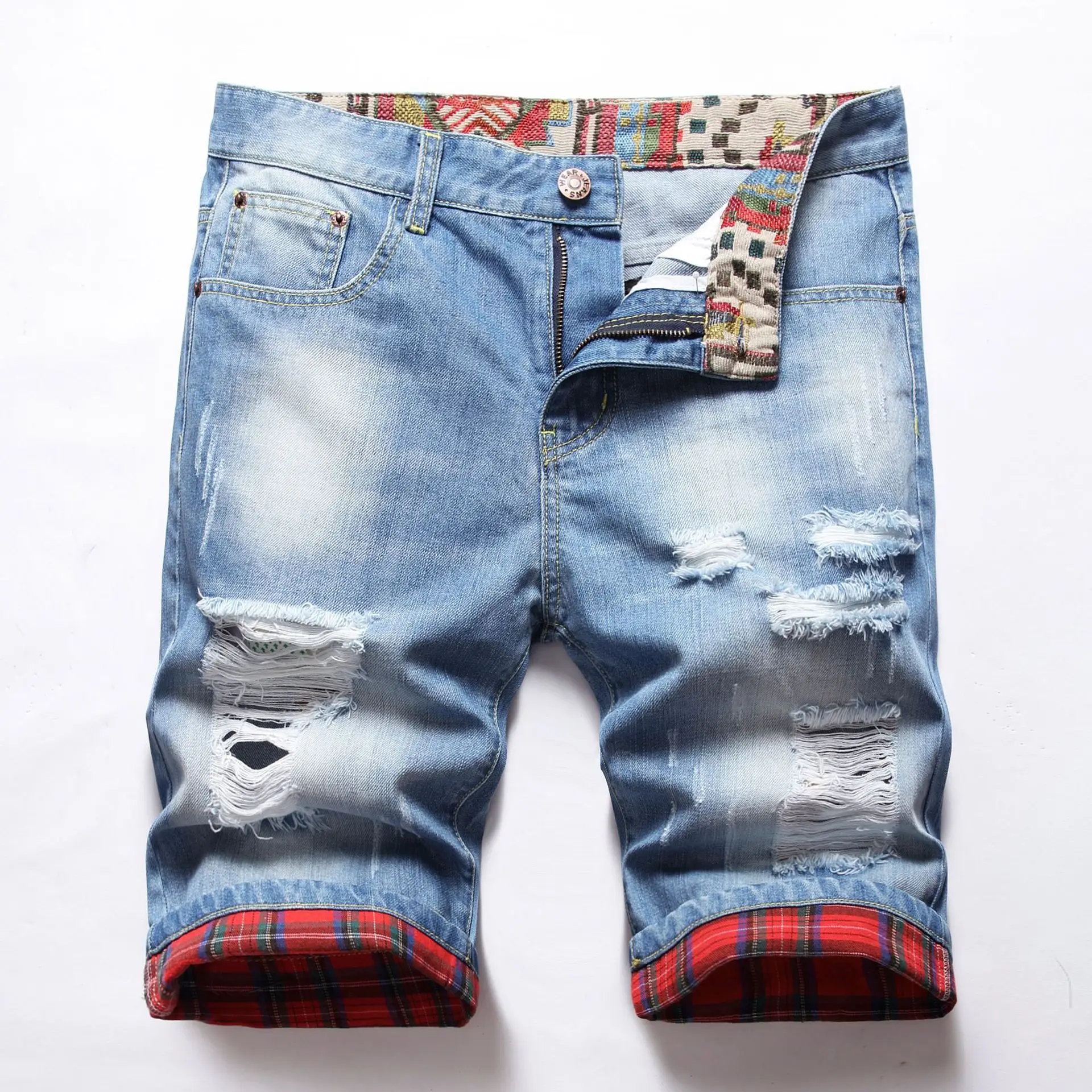 Men's Jeans Pants Holes Contrasting Colors Retro Slim Personality Trend Shorts Jeans Summer 2022