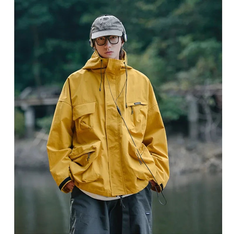 Japanese Style Windproof Black Blazer Jacket Men's Spring Trendy Outdoor Functional Workwear For Men Loose Fit Casual Scene