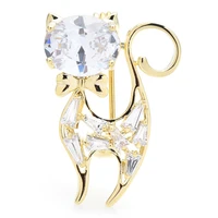 wulibaby crystal cat brooches for women men high quality pets animal party office brooch pin gifts