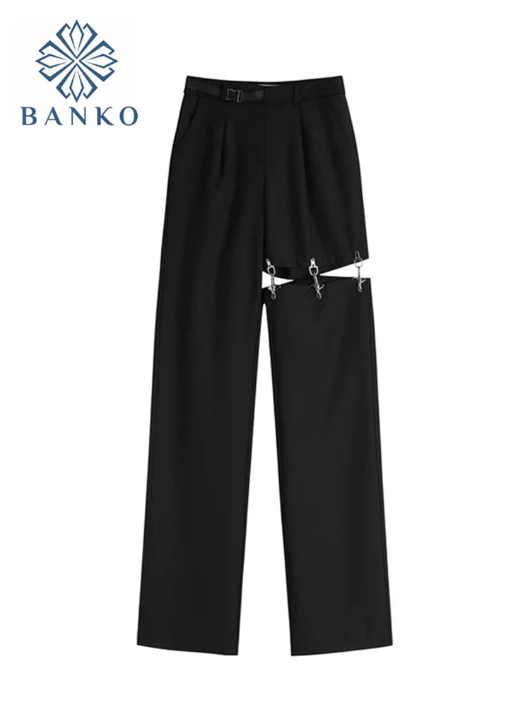 

Брюки женские с высокой талией, ажурные штаны в стиле Хай-стрит, шикарные универсальные свободные брюки с широкими штанинами в стиле Харадз...