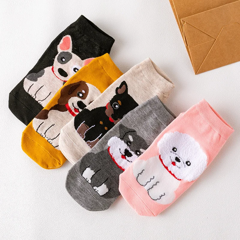 5 Pairs Women Cartoon Cotton Short Cat Dog Socks Lady Girls Spring Summer Breathable Japanese Students Sock Set For Women images - 6