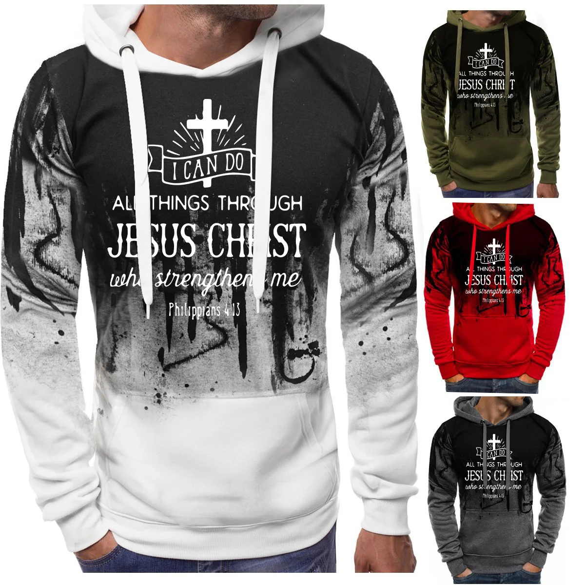 

2023 Spring Autumn Men Splash-ink Printing Trend Long-sleeved Hoodie Splash Ink Hoodies Sweatshirt Casual Pullover Hoodie