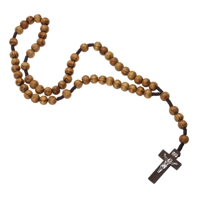 Религиозное деревянное антикварное ожерелье с подвеской в ​​виде креста-четки
