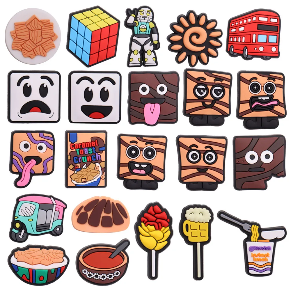 

Mix 50PCS PVC Shoe Charms Robot Bus Soup Instant Noodle Sun Beer Tricycle Croc Jibz Silicone Croc Slipper Accessories Kid Gift