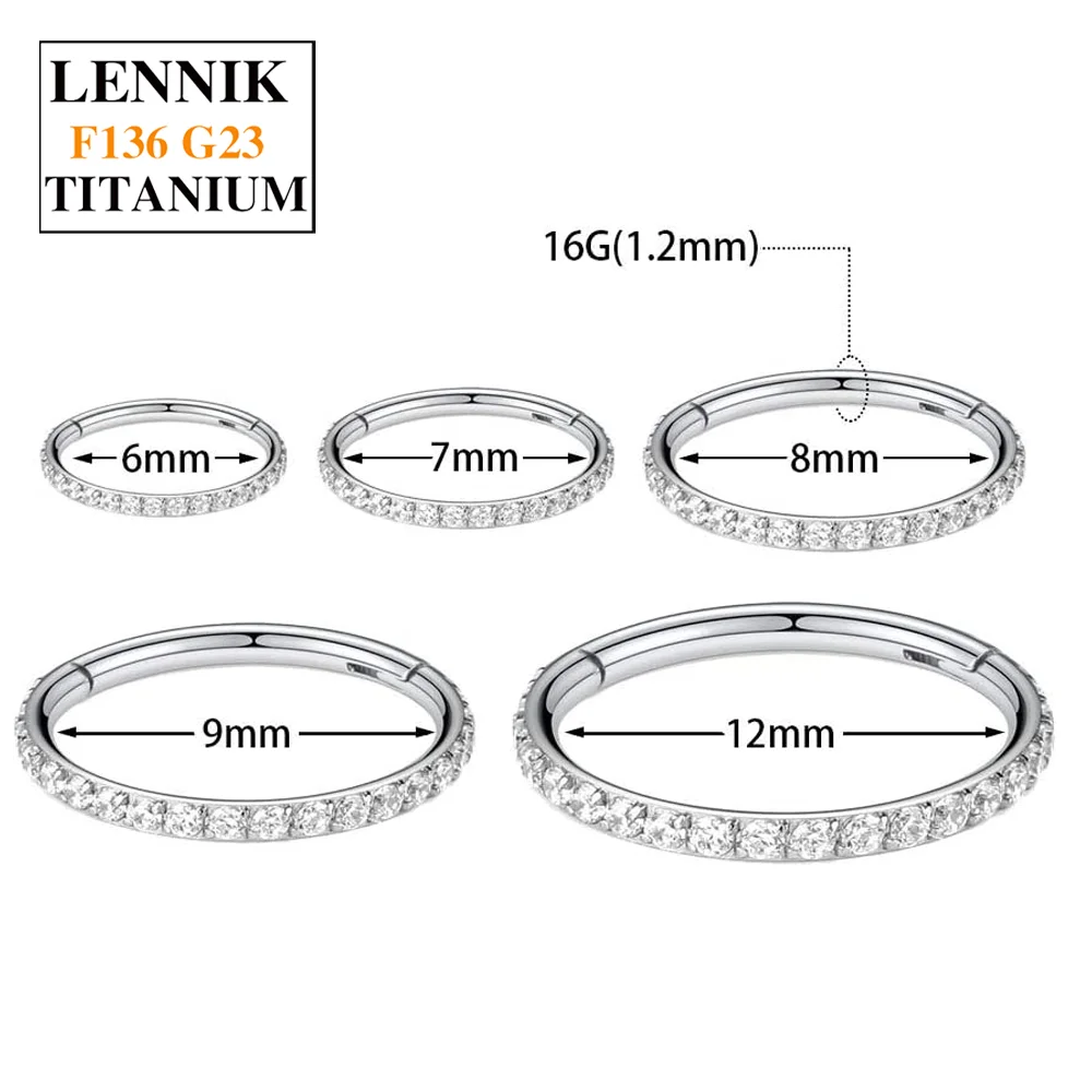 G23 Titanium Septum Rings Clear CZ Hoop 16G Nose Rings 8mm 10mm Conch Daith Helix Rook Tragus Cartilage Earring Piercing Jewelry