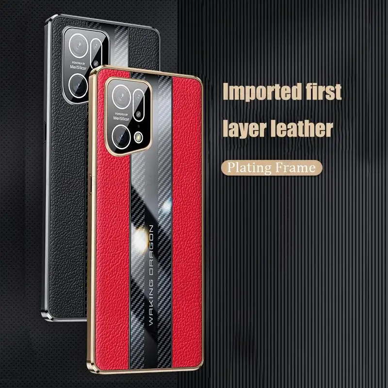 For Oppo Find X5 Pro Genuine Leather Phone Case For OPPO Find X5 Carbon Fiber Protective Cover For Find X5 Pro 6D Plating Cover