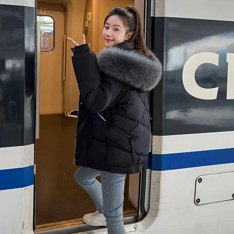 Winter Women Jacket Parkas Coat 2022 Casual Mid-long Thick Warm padded Fur Collar Coat Female Winter Outwear Jacket parkas