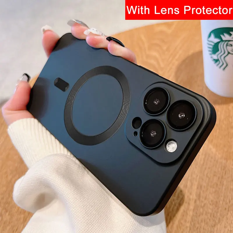 

Fashion Matte Magnetic Soft Silicone Phone Case For Magsafe For iPhone 14 Plus 13 12 11 Pro Max Glass Lens Wireless Charge Cover