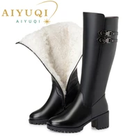 aiyuqi 2022 new women genuine leather winter wool high heel high boots big size 41 42 43 warm snow boots women