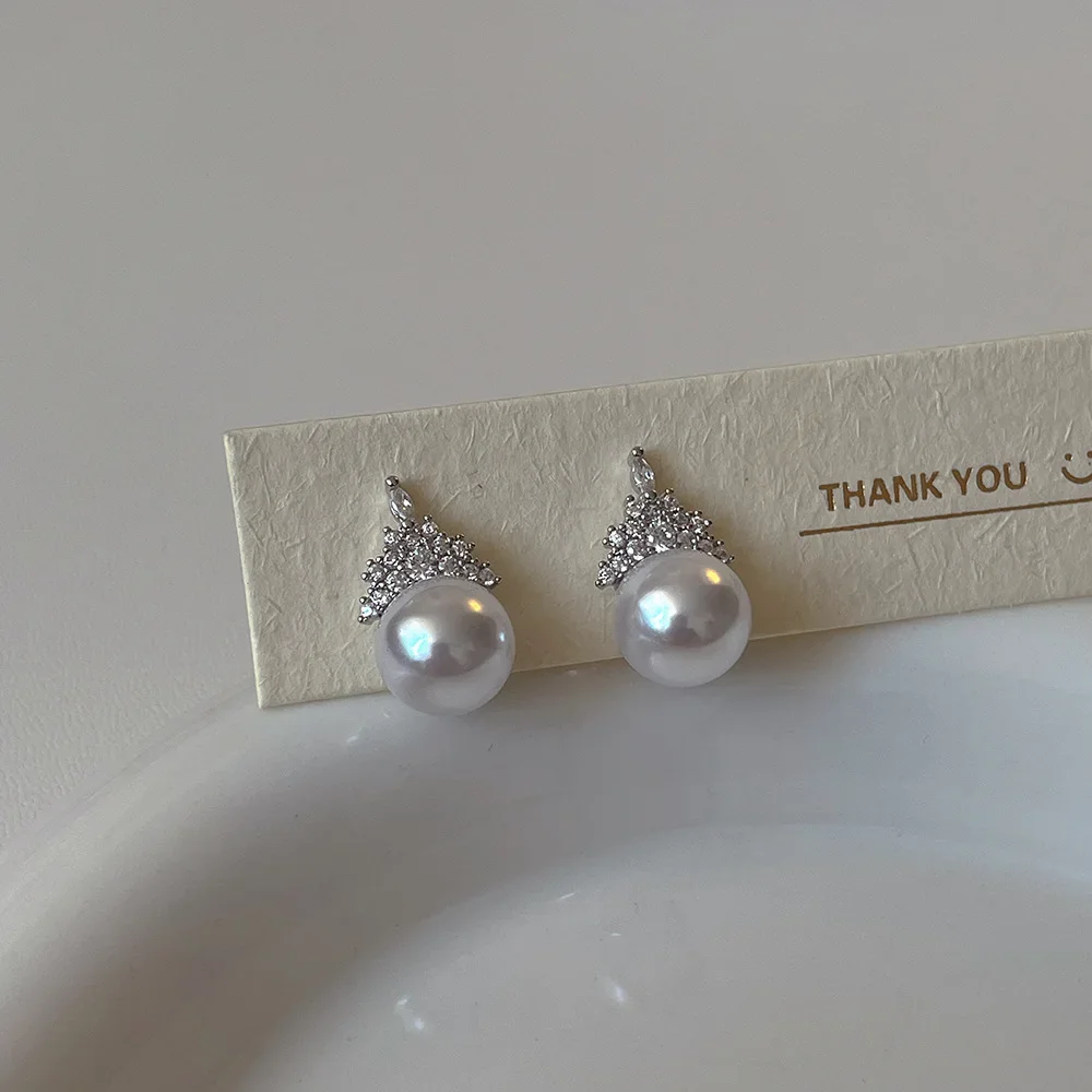Французские винтажные серьги с жемчугом и цирконием женские из серебра 925 пробы