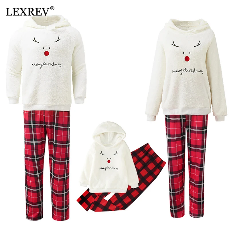 

Зимний Рождественский комплект для родителей и детей, теплая одежда для отдыха с принтом, пижама, костюм из двух предметов, комплект для сна ...