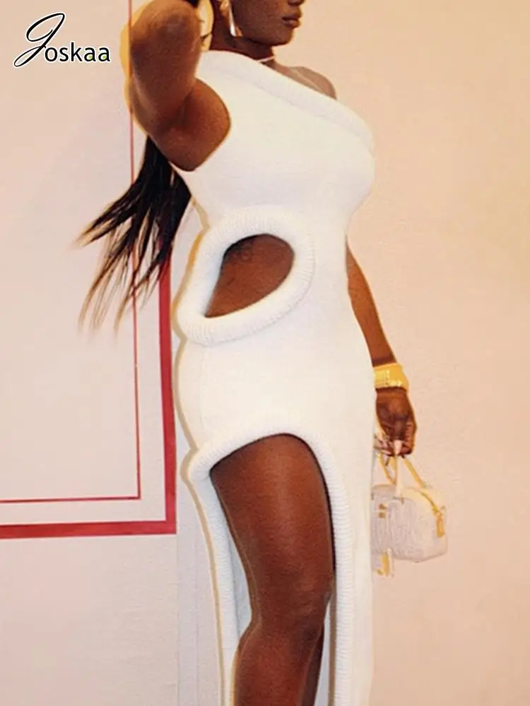 

Joskaa, сексуальное Белое платье с косыми плечами, женское хипстерское облегающее Платье макси с высоким разрезом, лето 2023, вечерние, клубная одежда