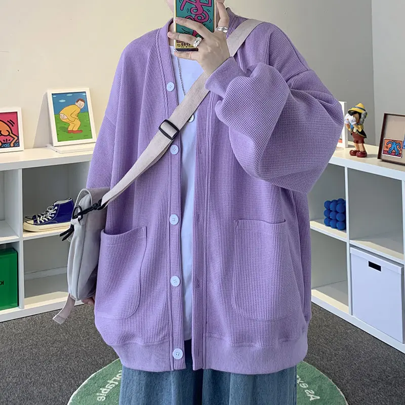 

Фиолетовый кардиган DAYIFUN, Женская куртка с V-образным вырезом, пальто, модный весенне-осенний плотный Свободный Повседневный Свитер оверсай...