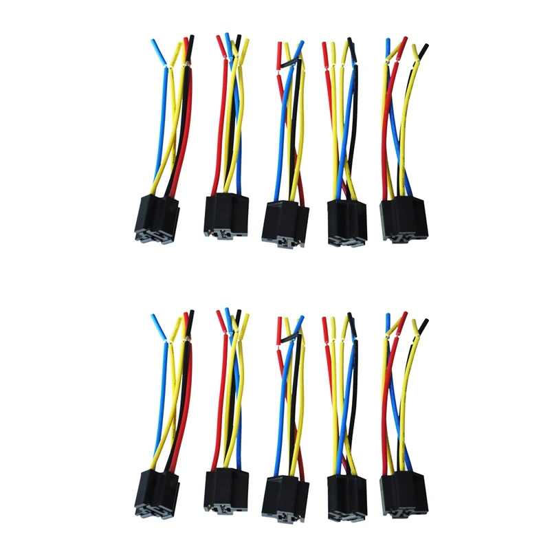 

10 Pcs 5 Pin Wires Cable Relay Socket Harness Connector DC 12V For Car Auto