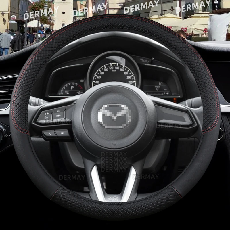 

for Mazda 2 Mazda2 DY DE/DH DJ/DL DERMAY Car Steering Wheel Cover PU Leather Non-slip Auto Accessories Fast Shipping