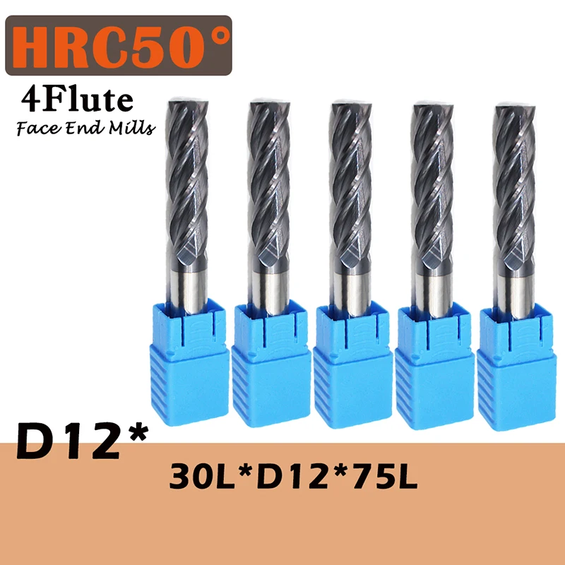 

1PCS HRC50 12mm Solid Carbide Endmills ENDMILL D12X30LXD12X75L 4 Flute Standard Length Side milling Slotting Profiling face mill