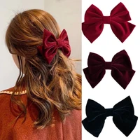 2022 large velvet hair bows with clips for kids women girls black wine red bow hairpins vintage barrettes hair accessories
