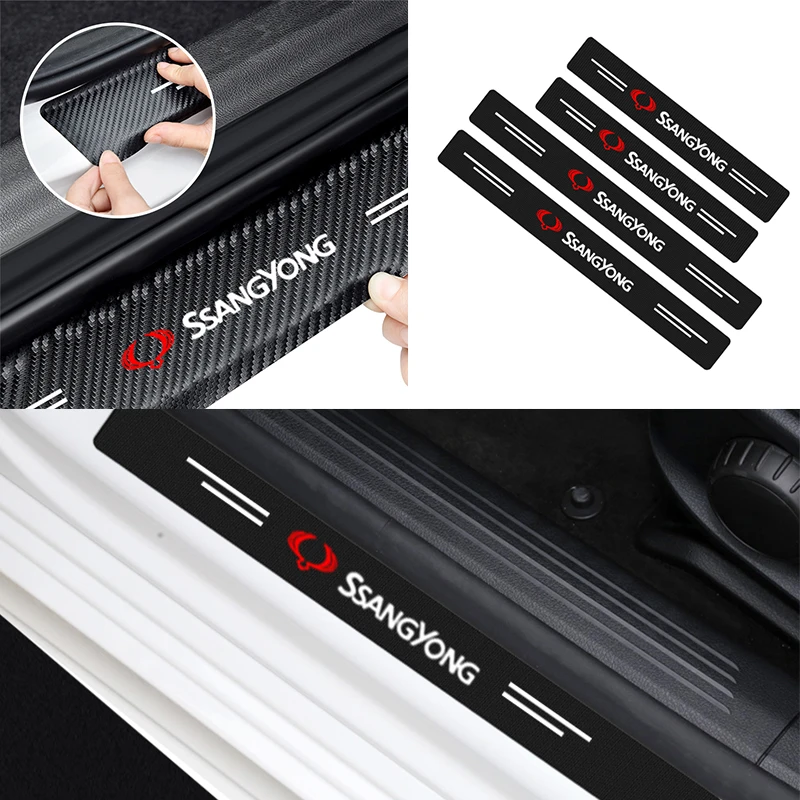 

Car door sill cover protection car scuff plate door sill sticker For Ssangyong Actyon Rexton 2 Scanner Korando 2002 Rodius Kyron