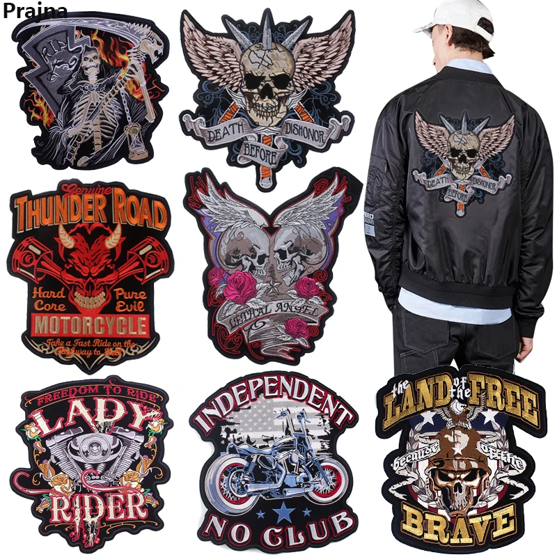 

Back Embroidery Patch Motorcycle Biker Patches On Clothes Leather Jacket Sew DIY Punk/Skull/Eagle Iron On Patches For Clothing