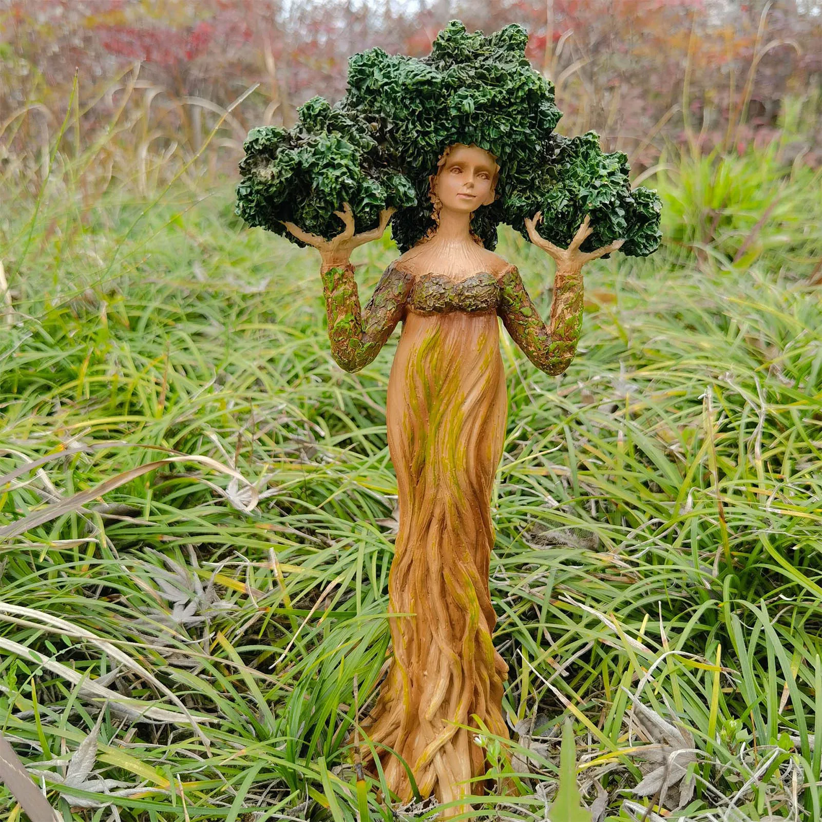 

Forest Goddess Statue Outdoor Decorations Garden Sculptures Resin Tree God Simulation Wood Figurines Table Decor Ornaments Craft