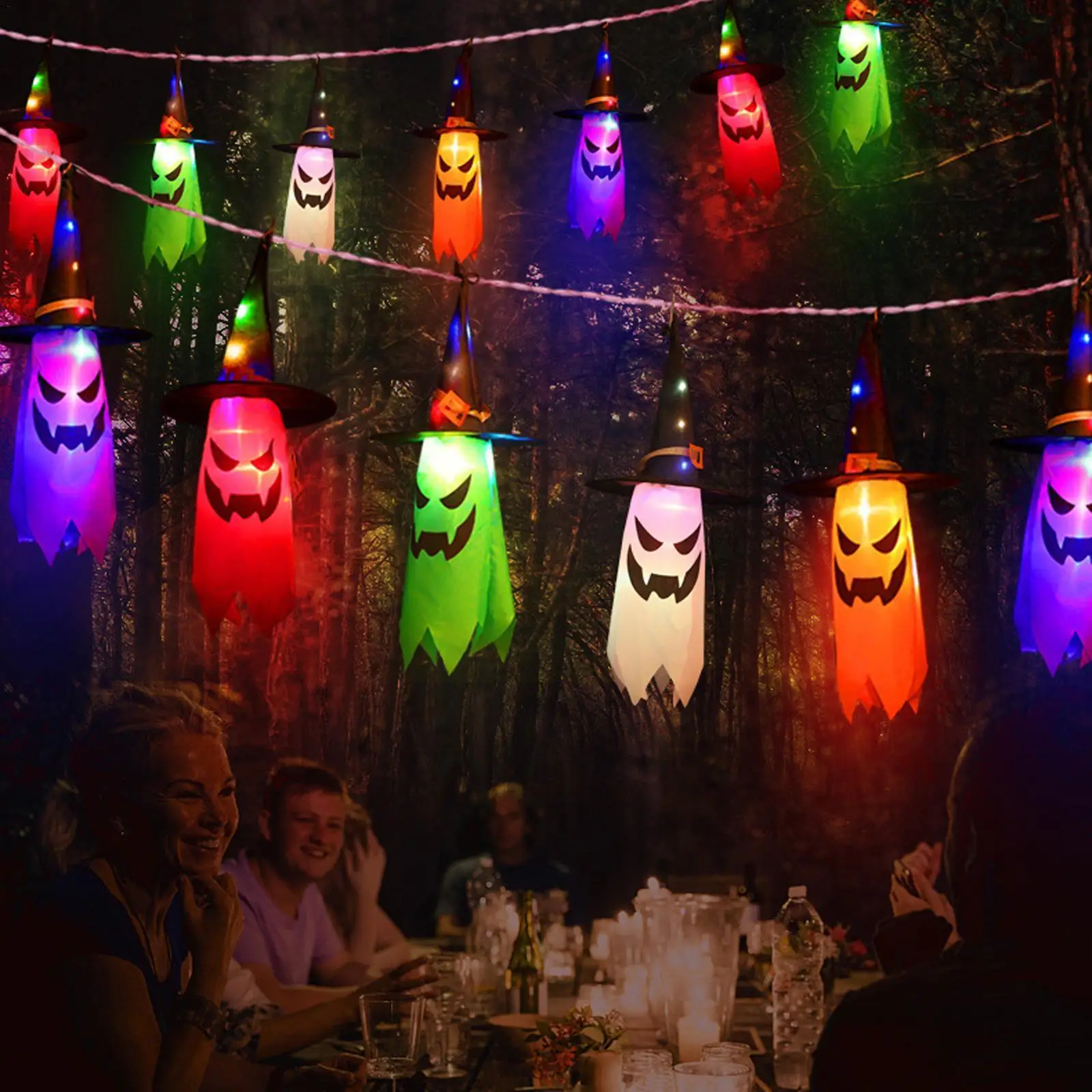 

СВЕТОДИОДНАЯ Гирлянда для Хэллоуина, страшная шапка волшебника, страшные скелеты, работающие от влаги, световое украшение, батарея для Хэлл...