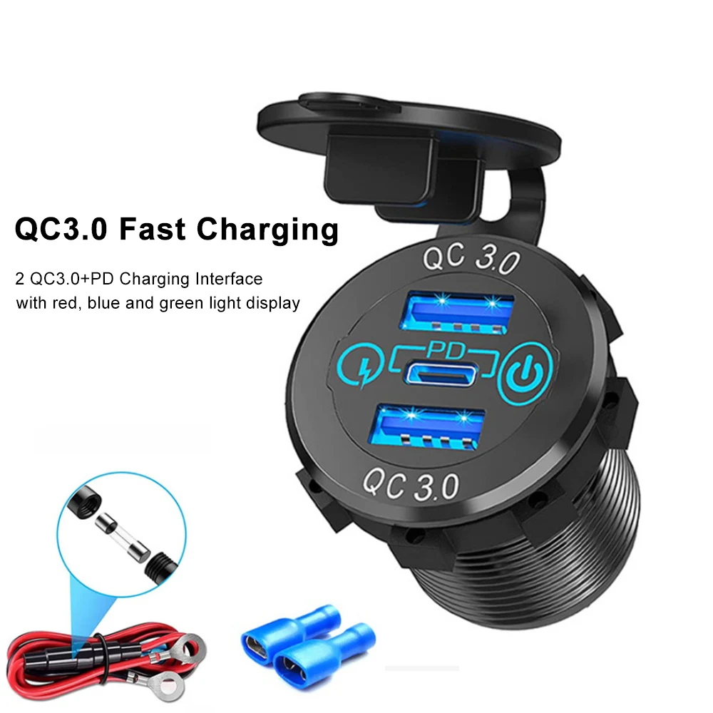 

Quick Charge 3.0 Dual USB Car Charger Fast Charging Car Phone Adapter Waterproof 12V/24V QC3.0 Power Outlet with Touch Switch