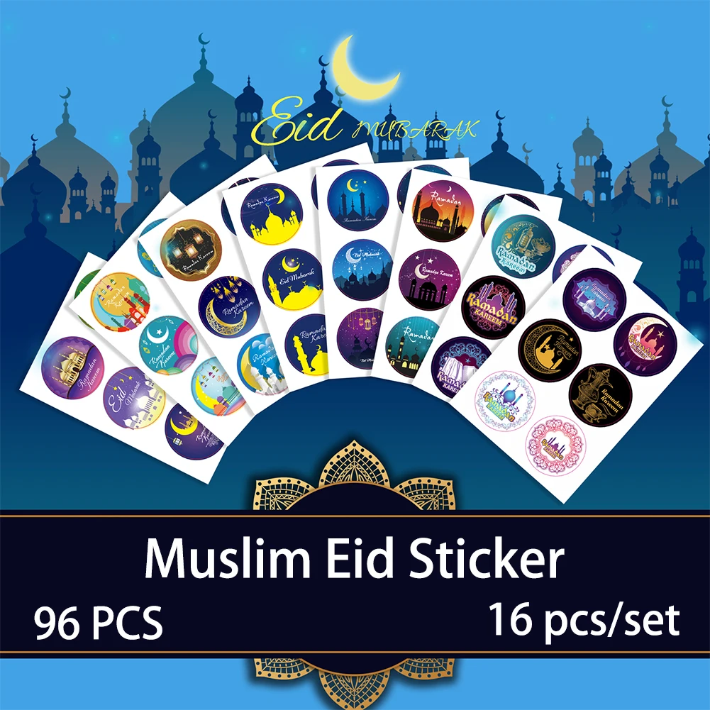 

120/96pcs Ramadan EID Mubarak Decorations Paper Sticker Gift Lable Seal Sticker Islamic Muslim Eid al-fitr Decoration Supplies