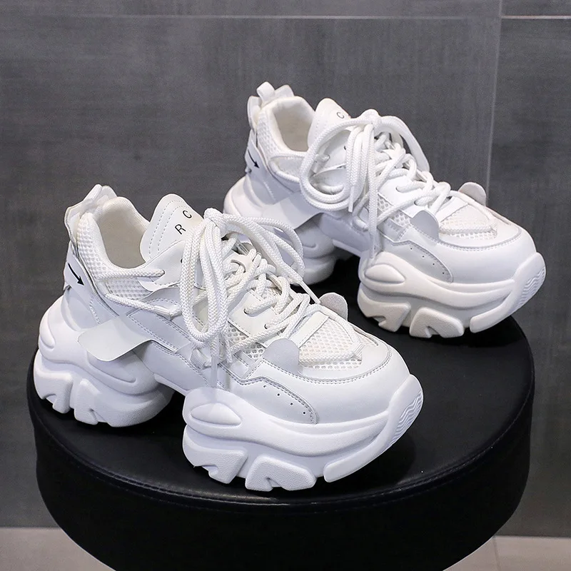 

Fashion White Black Chunky Sneakers for Women Spring Autumn Thick Bottom Dad Shoe Ladies PU Leather Platform Vulcanized Sneakers