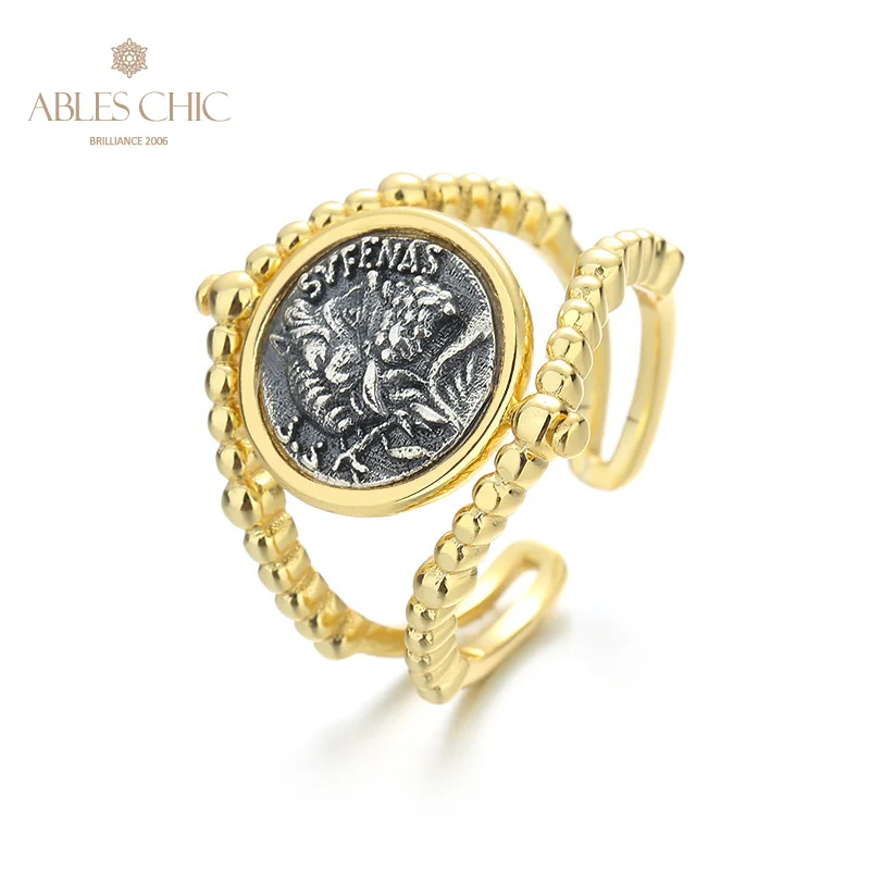 Винтажное Открытое кольцо из серебра 925 пробы с рисунком греческой монеты Santu