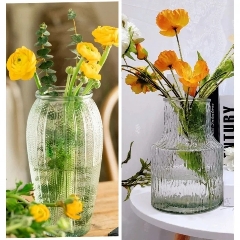 Прозрачная стеклянная ваза для цветов во французском стиле с большим ртом