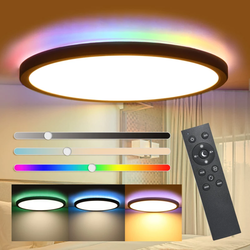 

Круглая тонкая RGB Встраиваемая потолочная лампа, 30 Вт, задняя подсветка, 7 цветов, Ранняя подсветка 3000-6500K, светодиодный потолосветильник льн...