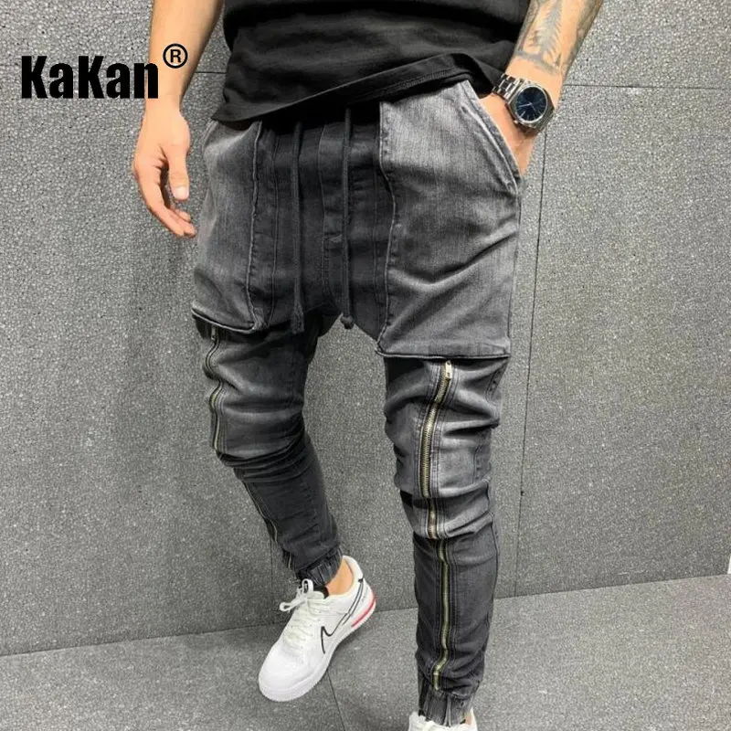 Kakan - New Casual Sports Big Pocket Pants, Skinny Jeans for Men, Grey Dark Blue Long Jeans K39-1516K166