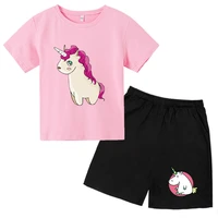 2022 new summer girls clothing cartoon print unicorn suit boys girls baby cotton t shirt shorts 2 piece sets childrens sports