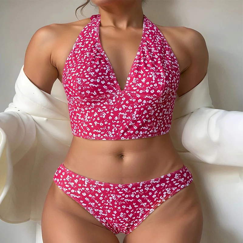 Женский раздельный купальник-бикини с юбкой и принтом