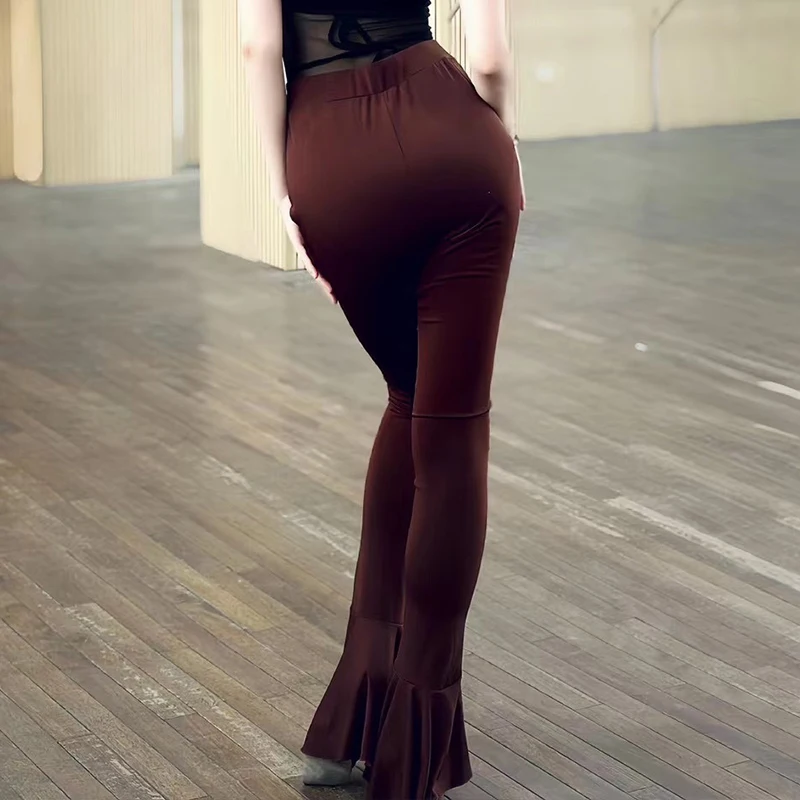 Женские брюки-клеш для латиноамериканских танцев черные тренировочные брюки